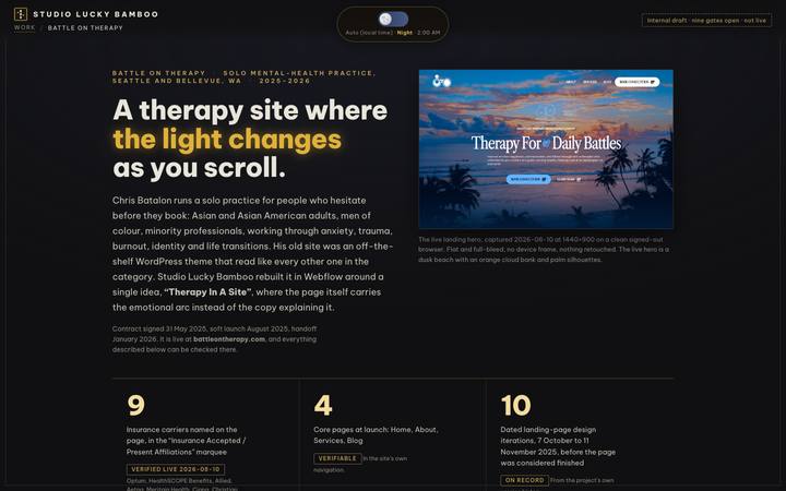 Case study page · Battle On Therapy, captured frame